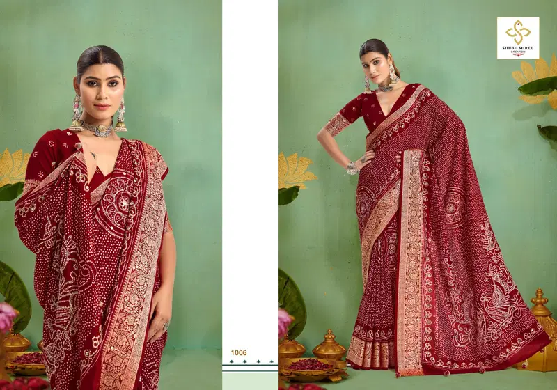 Tulsi Bandhej By Shubh Shree Tusser Silk Designer Saree Wholesale In India